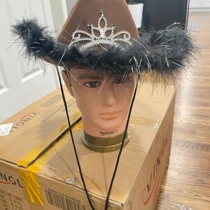 Women Brown Felt Cowgirl Princess Queen Blinking Light Up Led Cowboy Hat